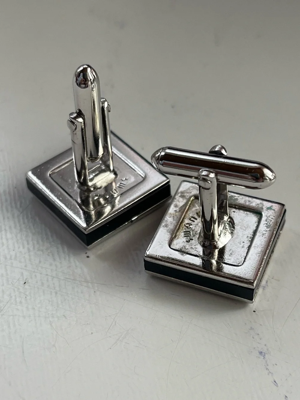 Swank Silver Tone Black Enamel Modernist Cufflinks